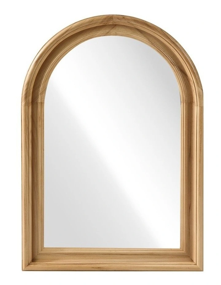 Oikiture 85x60cm Arched Wall Mirror Decorative Mirror Wide Frame Natural image 2