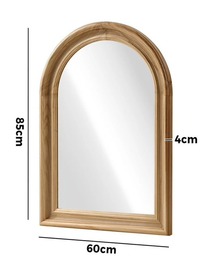 Oikiture 85x60cm Arched Wall Mirror Decorative Mirror Wide Frame Natural image 3
