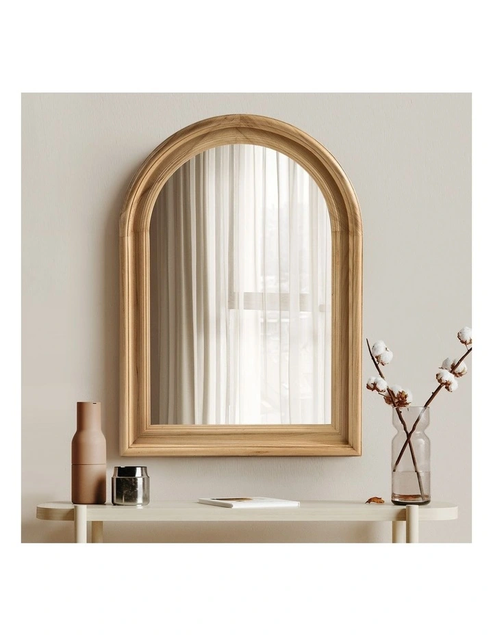 Oikiture 85x60cm Arched Wall Mirror Decorative Mirror Wide Frame Natural image 4