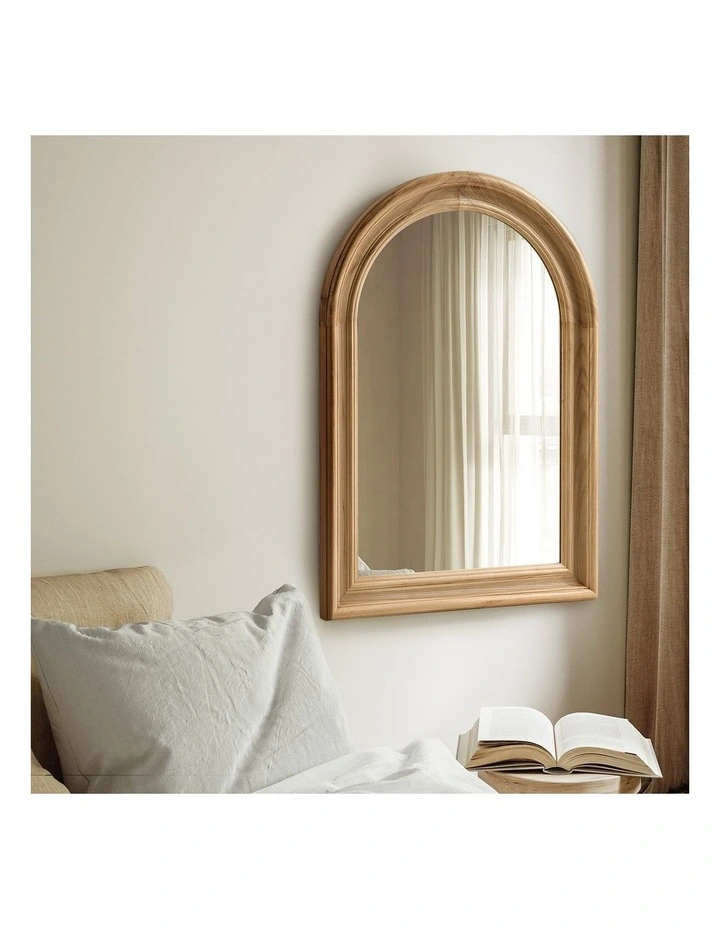 Oikiture 85x60cm Arched Wall Mirror Decorative Mirror Wide Frame Natural image 5