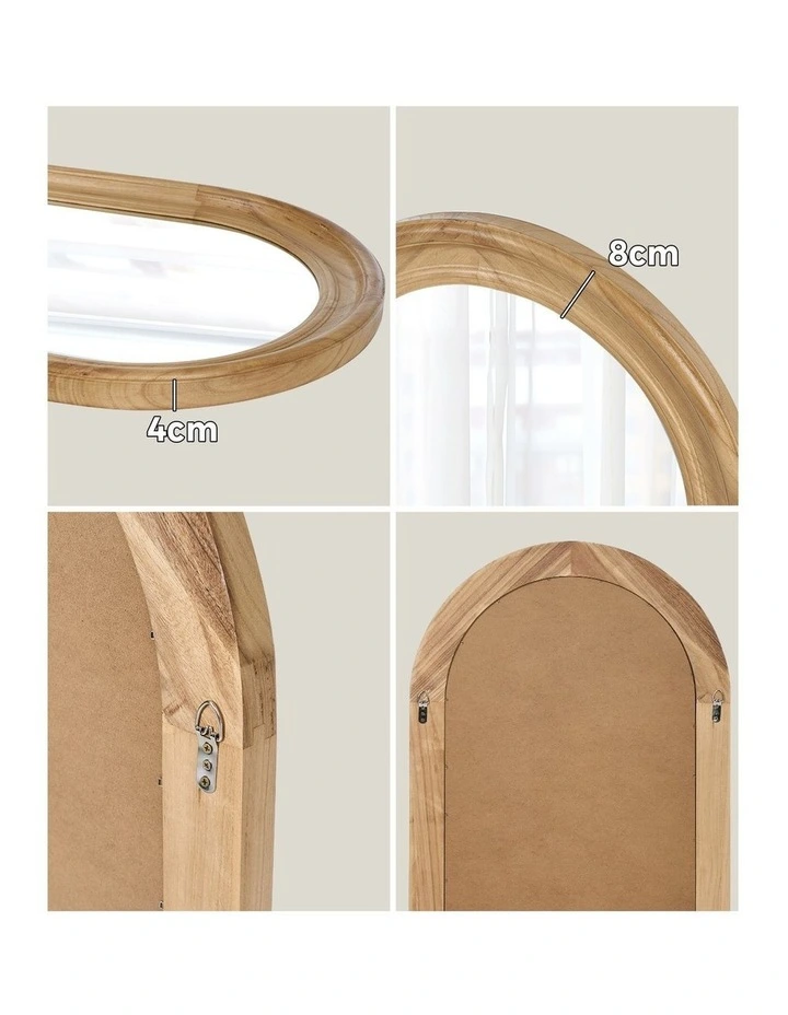 Oikiture 85x60cm Arched Wall Mirror Decorative Mirror Wide Frame Natural image 6