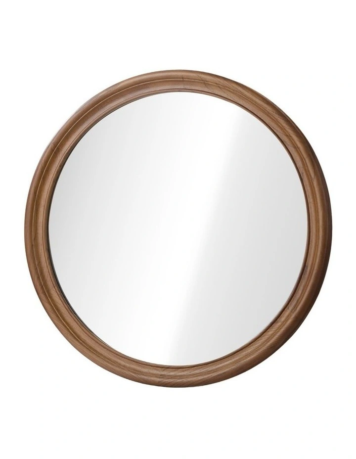 Oikiture 70cm Round Wall Mirror 3mm Thick Mirrors Wooden Frame Wide Edging image 1