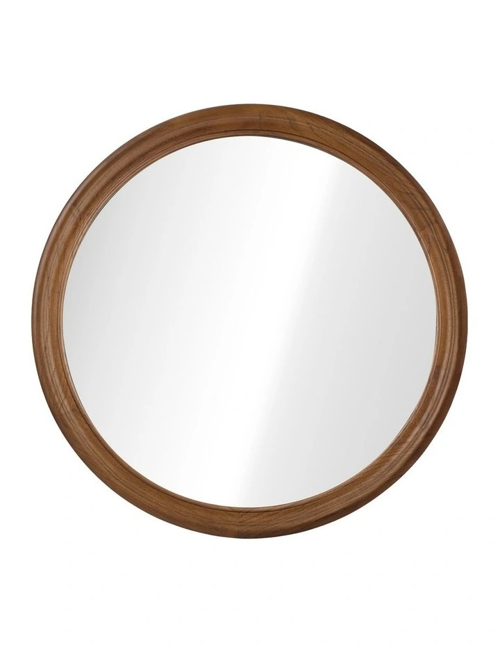 Oikiture 70cm Round Wall Mirror 3mm Thick Mirrors Wooden Frame Wide Edging image 2