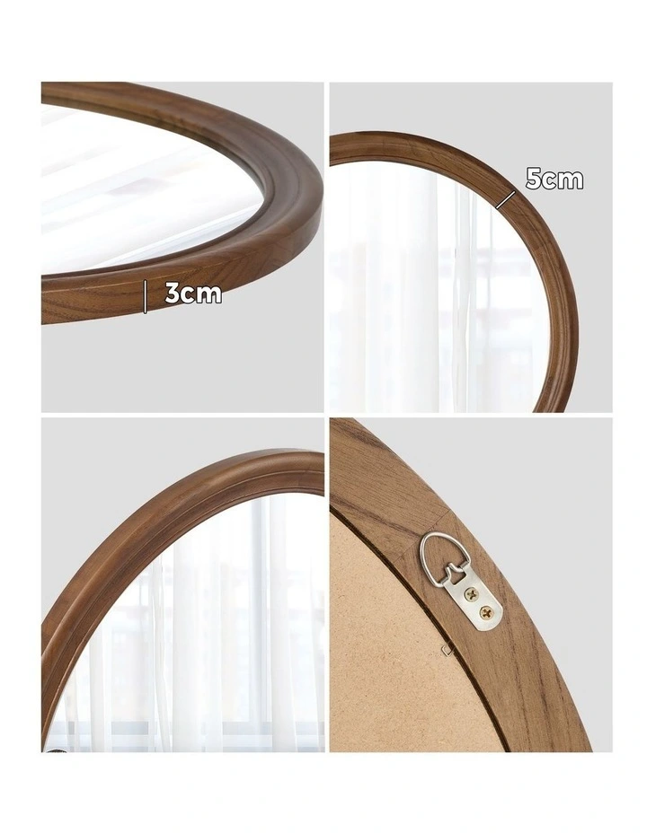Oikiture 70cm Round Wall Mirror 3mm Thick Mirrors Wooden Frame Wide Edging image 6