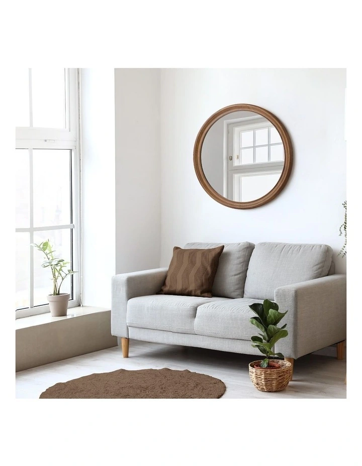 Oikiture 70cm Round Wall Mirror 3mm Thick Mirrors Wooden Frame Wide Edging image 7