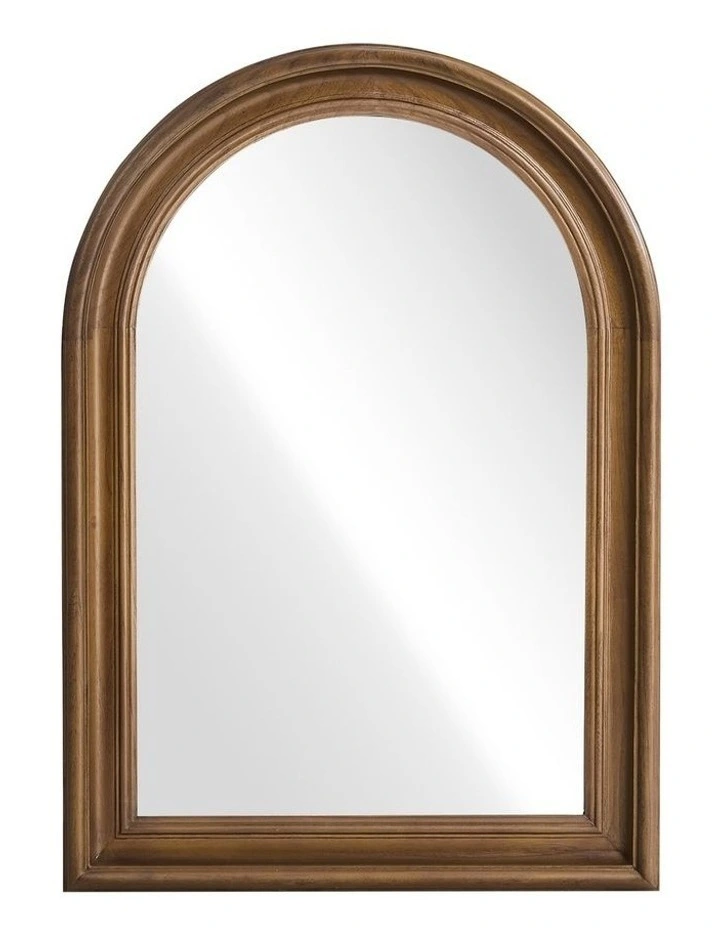 Oikiture 85x60cm Arched Wall Mirror Decorative Mirror Wide Frame Walnut image 1