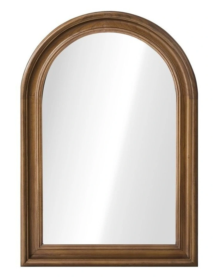 Oikiture 85x60cm Arched Wall Mirror Decorative Mirror Wide Frame Walnut image 2