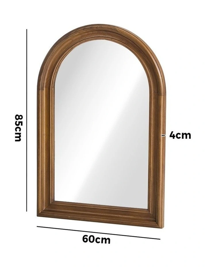 Oikiture 85x60cm Arched Wall Mirror Decorative Mirror Wide Frame Walnut image 3
