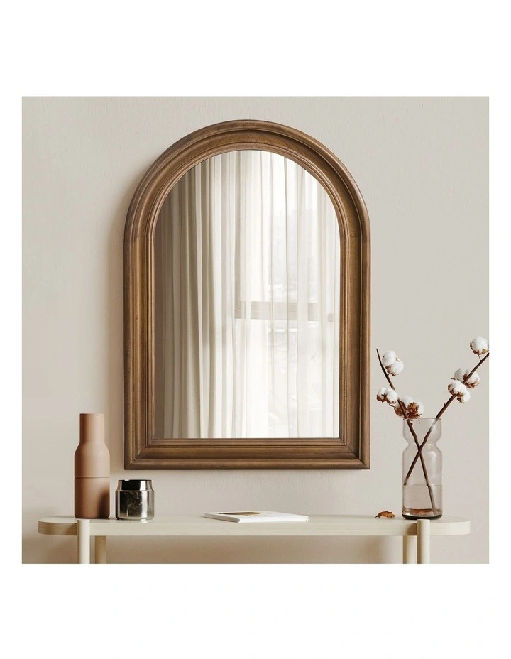 Oikiture 85x60cm Arched Wall Mirror Decorative Mirror Wide Frame Walnut image 4