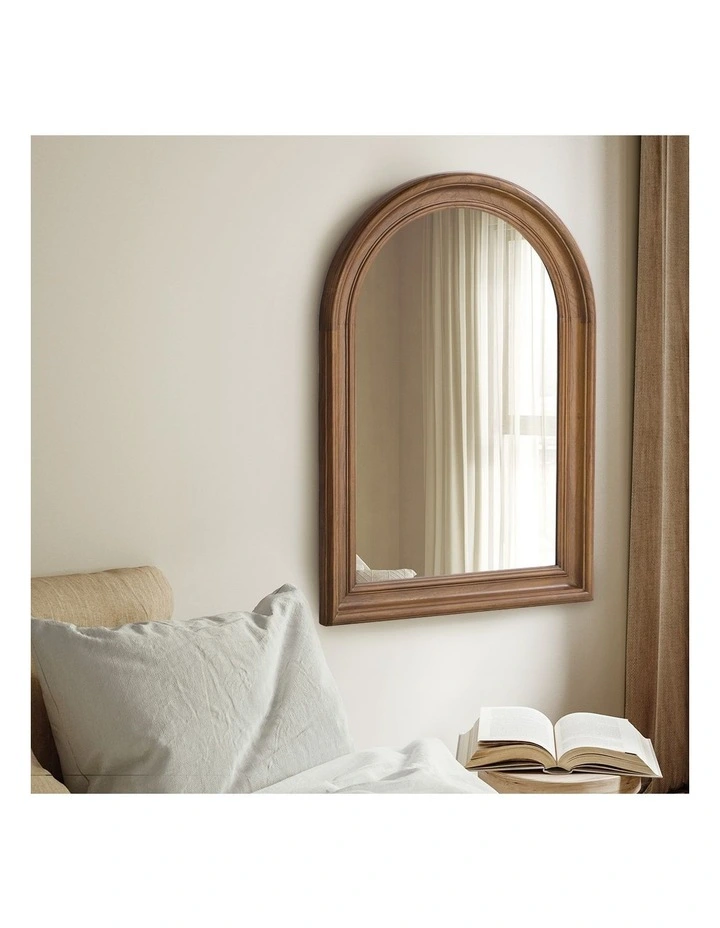 Oikiture 85x60cm Arched Wall Mirror Decorative Mirror Wide Frame Walnut image 5