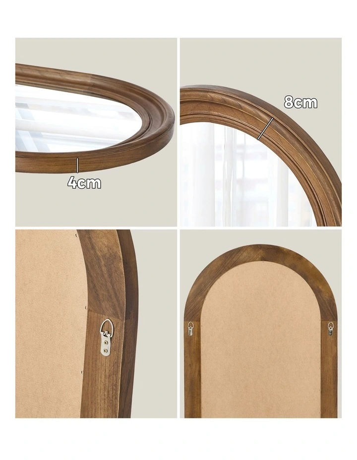 Oikiture 85x60cm Arched Wall Mirror Decorative Mirror Wide Frame Walnut image 6