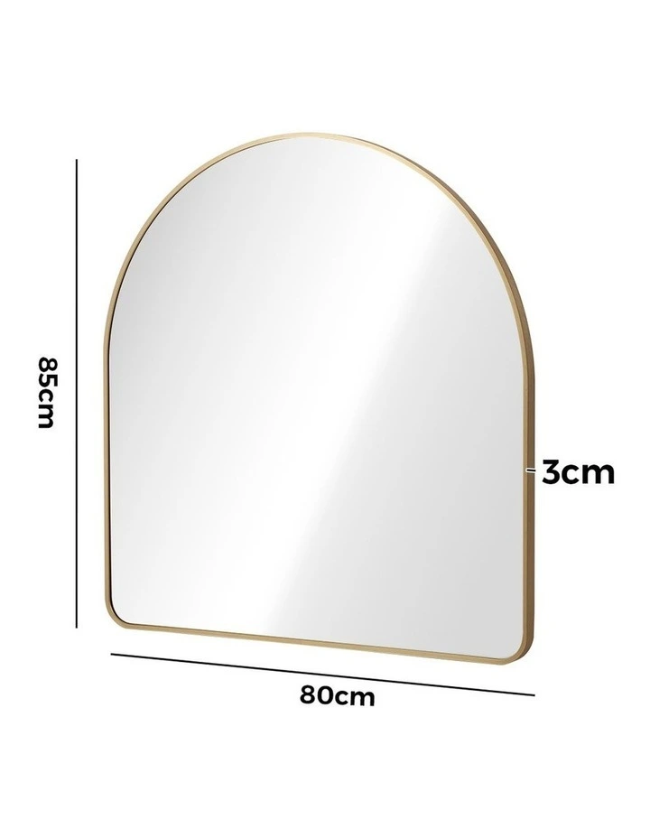 Oikiture 85cm x 80cm Wall Mirror 3mm Thick Wall-Mounted Arched Aluminium Frame image 3