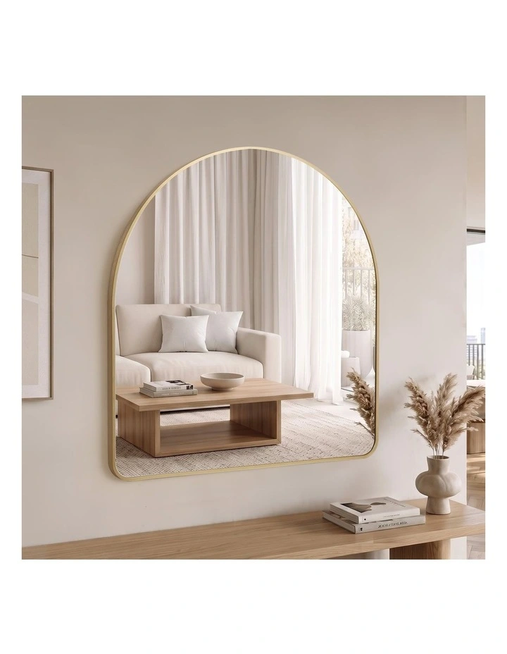 Oikiture 85cm x 80cm Wall Mirror 3mm Thick Wall-Mounted Arched Aluminium Frame image 4
