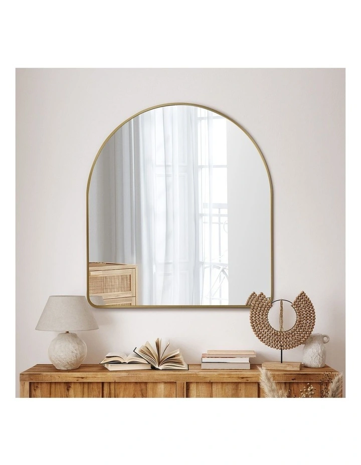 Oikiture 85cm x 80cm Wall Mirror 3mm Thick Wall-Mounted Arched Aluminium Frame image 5
