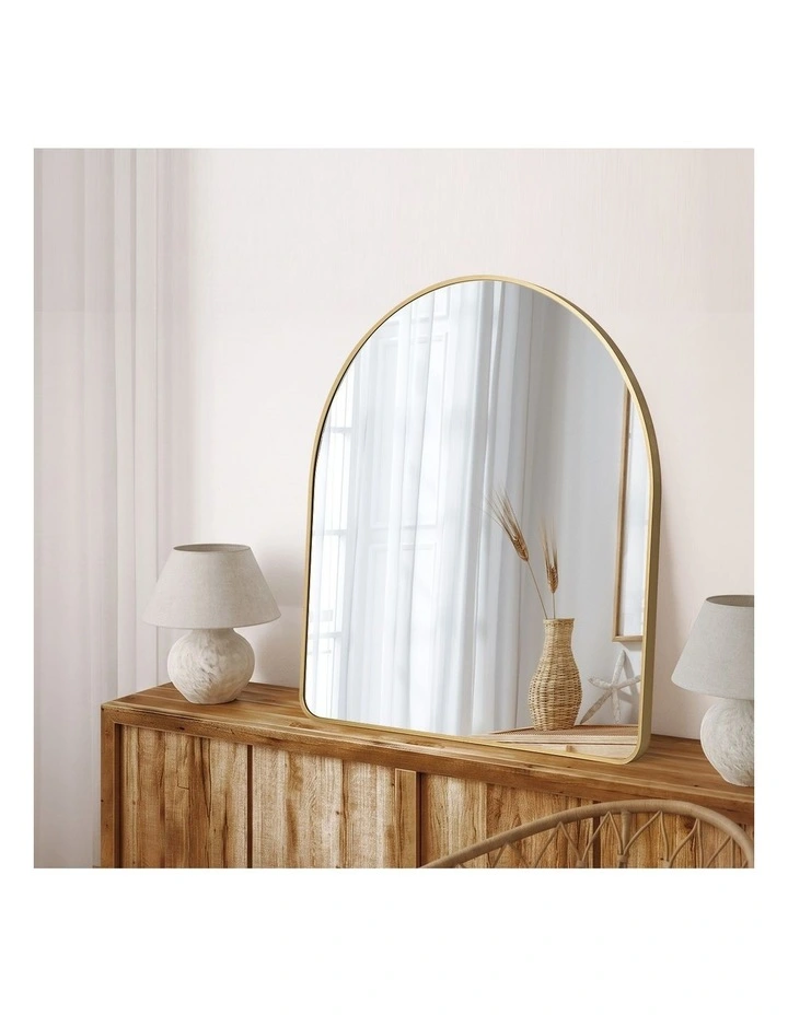 Oikiture 85cm x 80cm Wall Mirror 3mm Thick Wall-Mounted Arched Aluminium Frame image 6