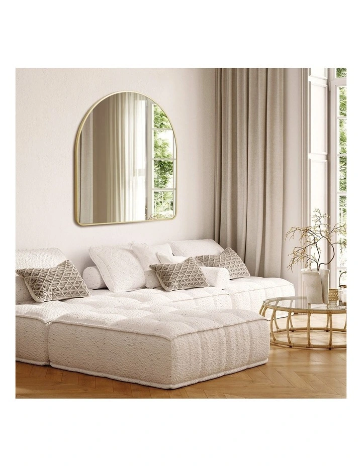 Oikiture 85cm x 80cm Wall Mirror 3mm Thick Wall-Mounted Arched Aluminium Frame image 7