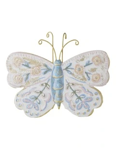 Willow & Silk Butterfly Wall Art Blue/White 25x21x7.5 cm