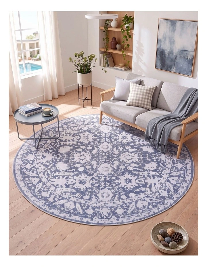 Artiss 120cm Round Rug Living Room Washable Non-Slip Vintage Carpet Polyester Nook Floor image 2