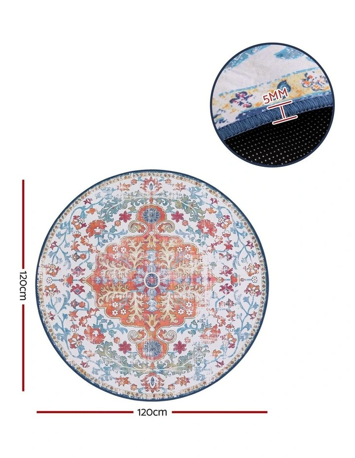 Artiss 120cm Round Rug Living Room Non-Slip 5mm Ultra Thin Washable Vintage Boho Carpet image 3