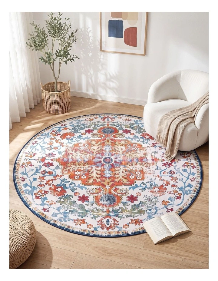 Artiss 160cm Round Rug Living Room Non-Slip 5mm Ultra Thin Washable Vintage Boho Carpet image 2