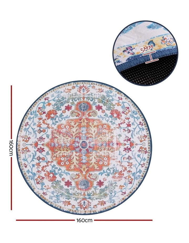 Artiss 160cm Round Rug Living Room Non-Slip 5mm Ultra Thin Washable Vintage Boho Carpet image 3