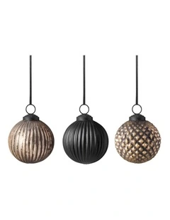 Christmas Chic Glass Baubles, 3 pcs
