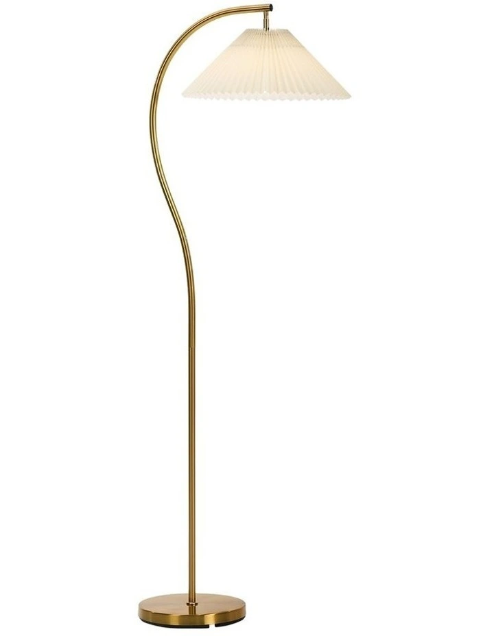 Oikiture Floor Lamp Standing Lamp Pleated Shade Metal Reading Lamp Golden image 1