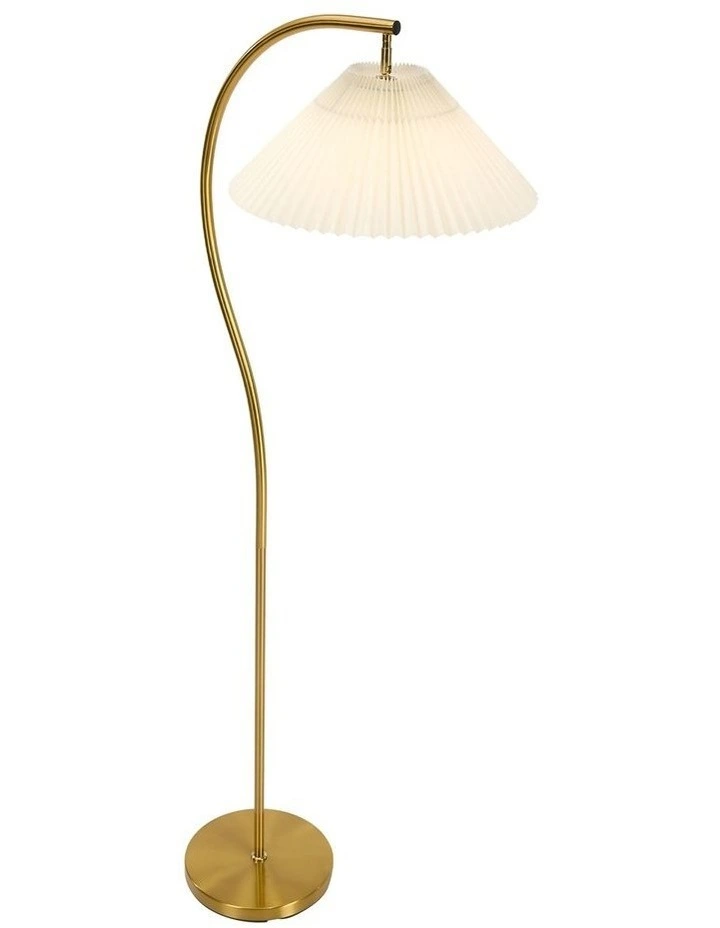 Oikiture Floor Lamp Standing Lamp Pleated Shade Metal Reading Lamp Golden image 2