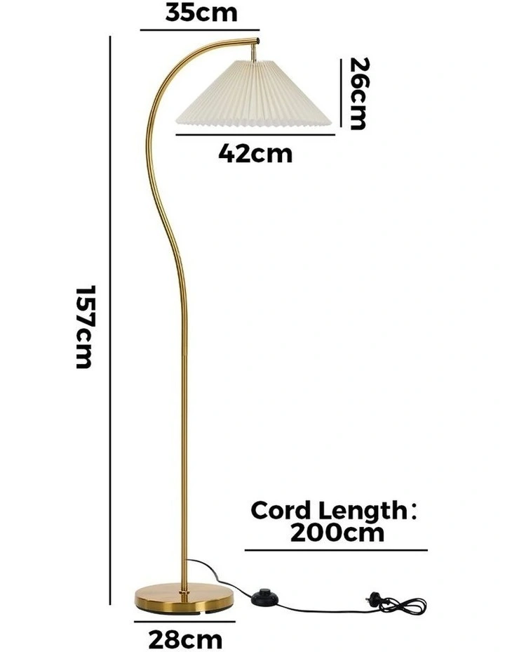 Oikiture Floor Lamp Standing Lamp Pleated Shade Metal Reading Lamp Golden image 3