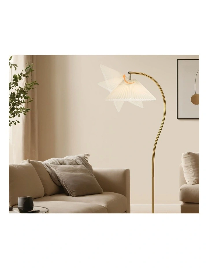 Oikiture Floor Lamp Standing Lamp Pleated Shade Metal Reading Lamp Golden image 5