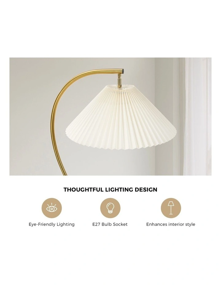 Oikiture Floor Lamp Standing Lamp Pleated Shade Metal Reading Lamp Golden image 6