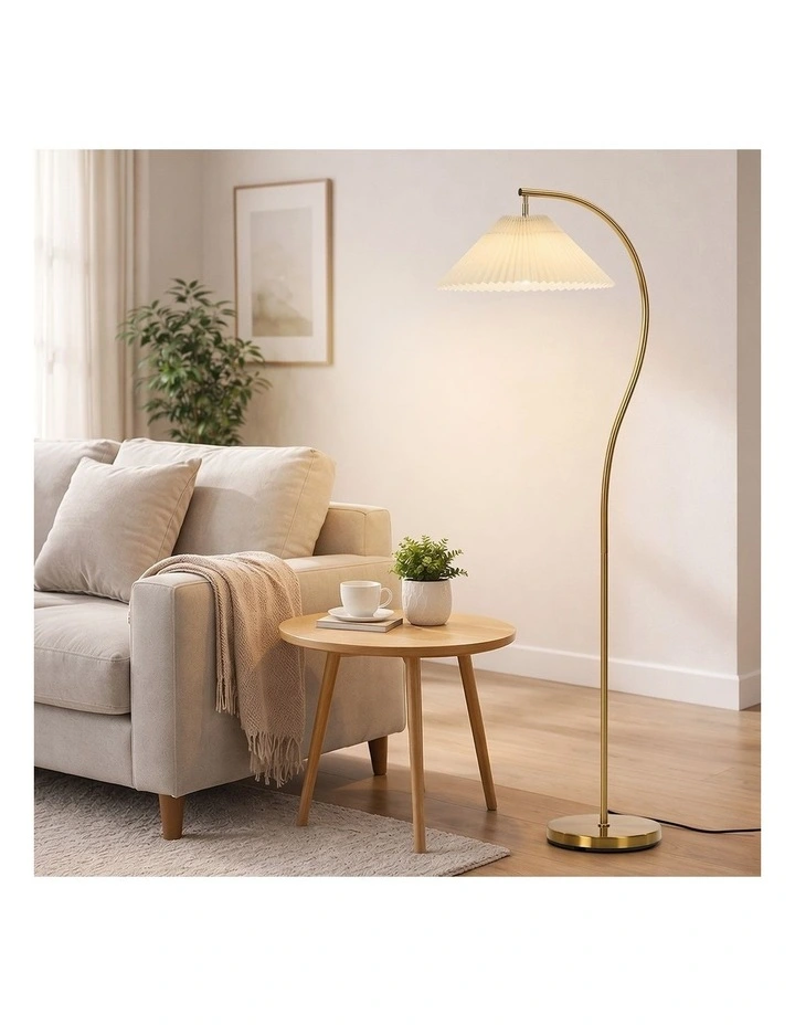 Oikiture Floor Lamp Standing Lamp Pleated Shade Metal Reading Lamp Golden image 7