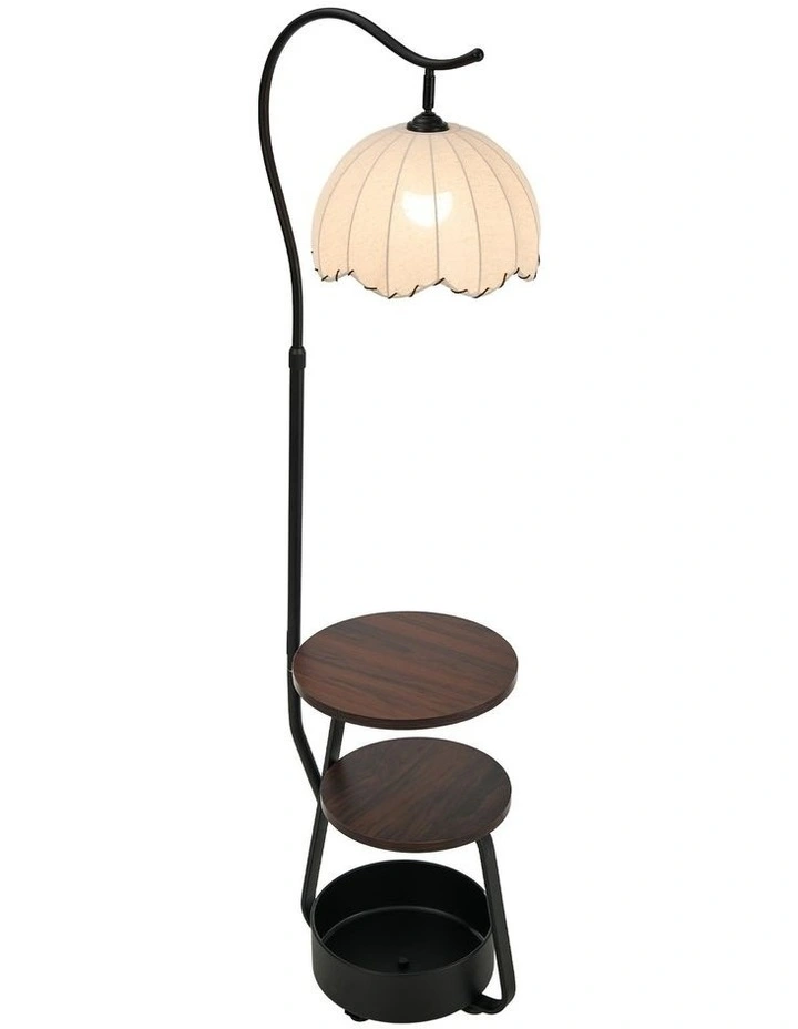Oikiture Metal Floor Lamps Freestanding Reading Lamp Fabric Shade w/Side Table image 2