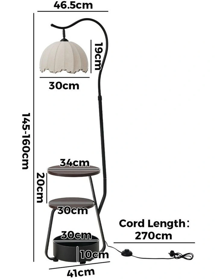 Oikiture Metal Floor Lamps Freestanding Reading Lamp Fabric Shade w/Side Table image 3