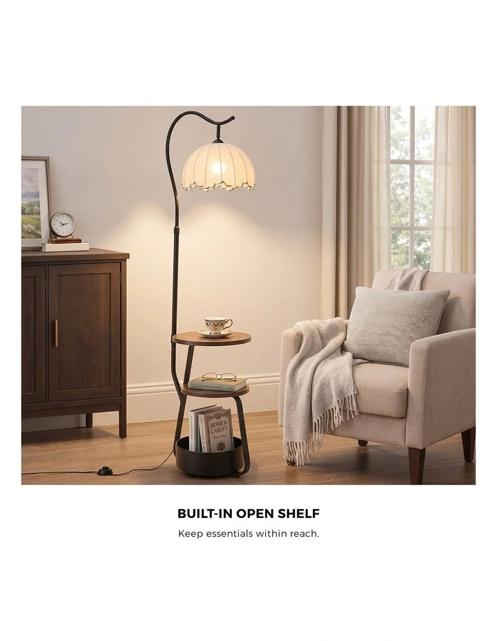 Oikiture Metal Floor Lamps Freestanding Reading Lamp Fabric Shade w/Side Table image 5