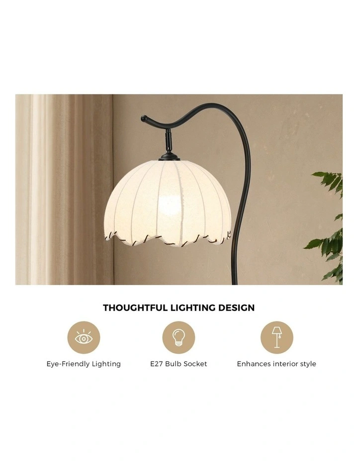Oikiture Metal Floor Lamps Freestanding Reading Lamp Fabric Shade w/Side Table image 6