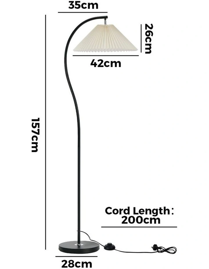 Oikiture Floor Lamp Standing Lamp Pleated Shade Metal Reading Lamp Black image 3