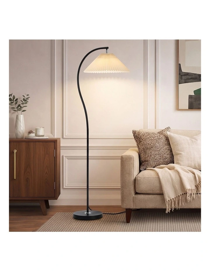 Oikiture Floor Lamp Standing Lamp Pleated Shade Metal Reading Lamp Black image 4