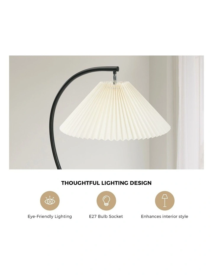Oikiture Floor Lamp Standing Lamp Pleated Shade Metal Reading Lamp Black image 6