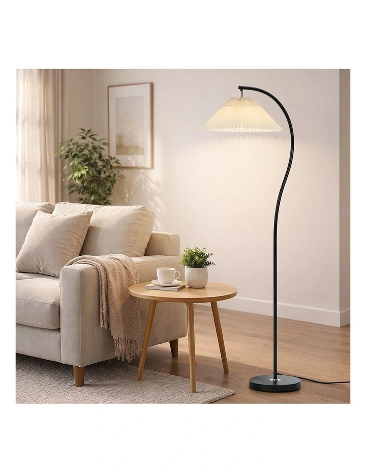 Oikiture Floor Lamp Standing Lamp Pleated Shade Metal Reading Lamp Black image 7