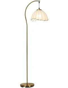 Oikiture Retro Floor Lamps Standing Lamp Fabric Shape Metal Frame Golden