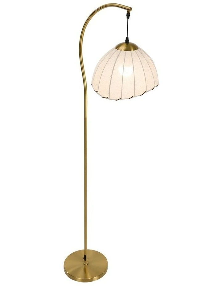 Oikiture Retro Floor Lamps Standing Lamp Fabric Shape Metal Frame Golden image 2