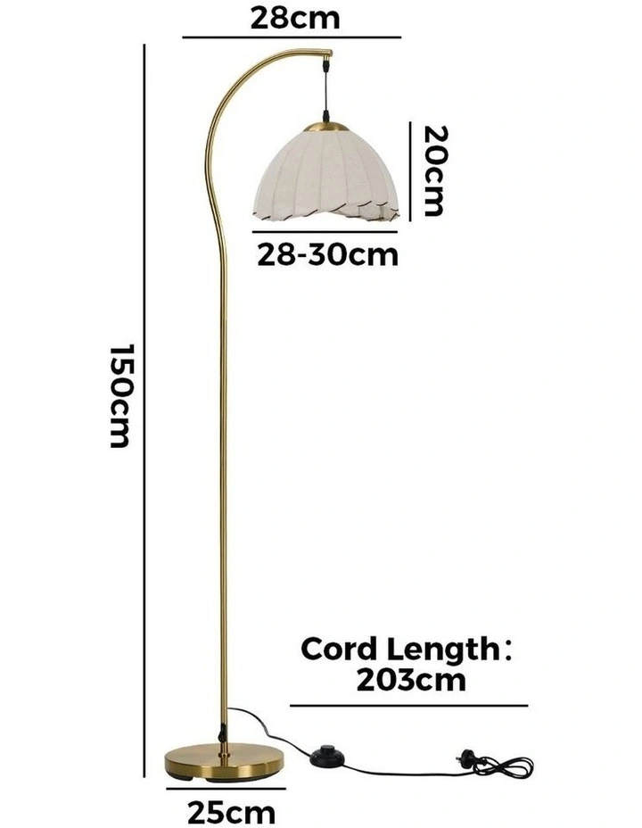 Oikiture Retro Floor Lamps Standing Lamp Fabric Shape Metal Frame Golden image 3