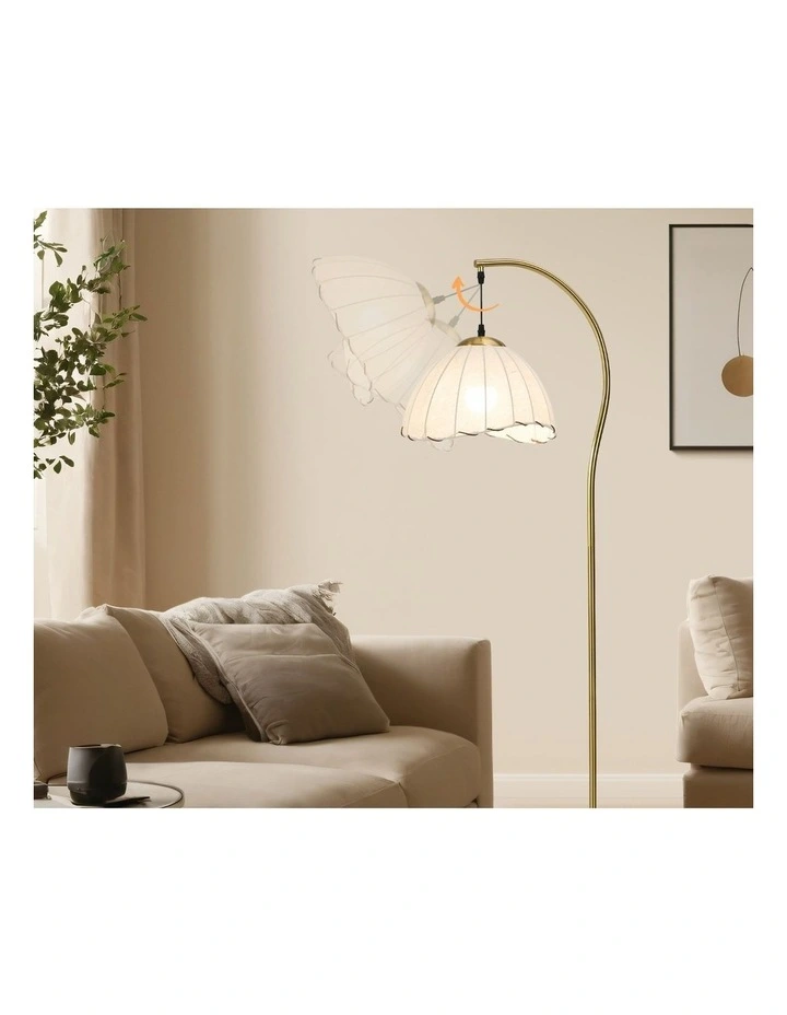 Oikiture Retro Floor Lamps Standing Lamp Fabric Shape Metal Frame Golden image 5