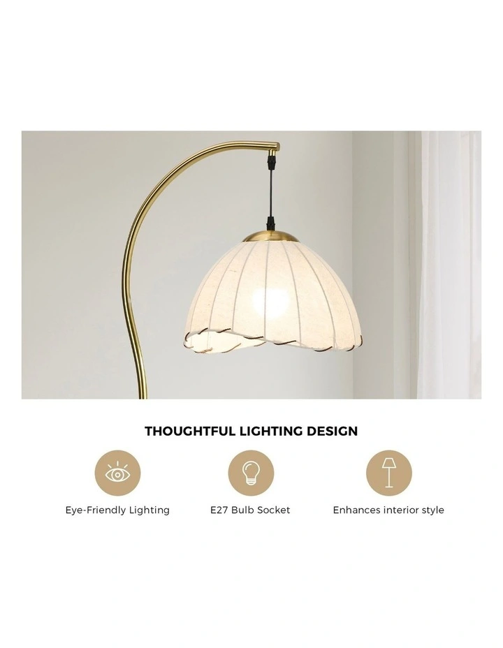Oikiture Retro Floor Lamps Standing Lamp Fabric Shape Metal Frame Golden image 6
