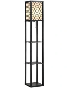 Oikiture Column Floor Lamps Freestanding Metal Lamp Fabric Shade 3-tier Shelves