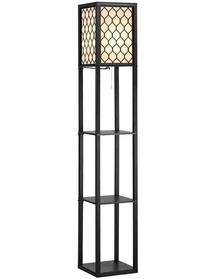 Oikiture Column Floor Lamps Freestanding Metal Lamp Fabric Shade 3-tier Shelves image 1