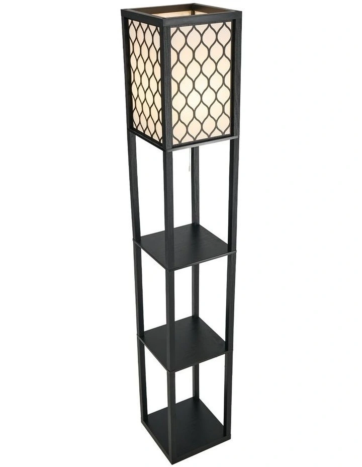 Oikiture Column Floor Lamps Freestanding Metal Lamp Fabric Shade 3-tier Shelves image 2