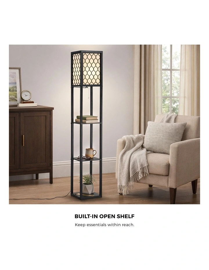 Oikiture Column Floor Lamps Freestanding Metal Lamp Fabric Shade 3-tier Shelves image 5