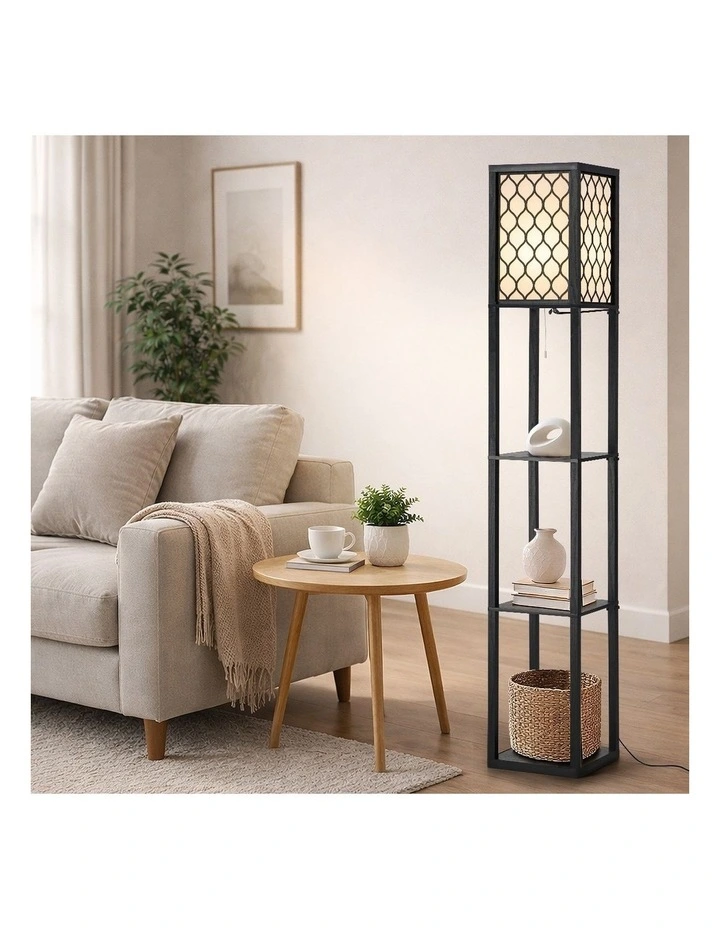 Oikiture Column Floor Lamps Freestanding Metal Lamp Fabric Shade 3-tier Shelves image 7